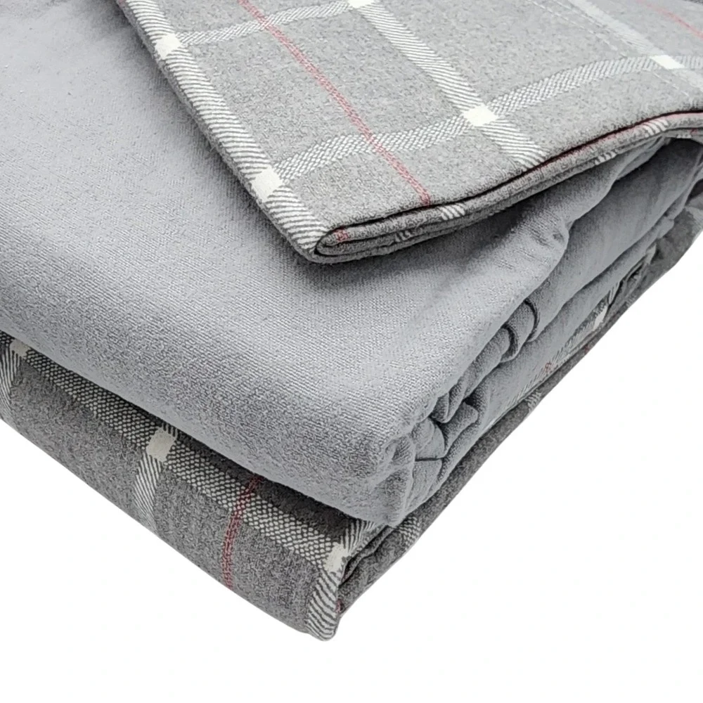 BIBB Home Twin Size Gray Checkered Cotton Flannel Sheet Set 3pc‎